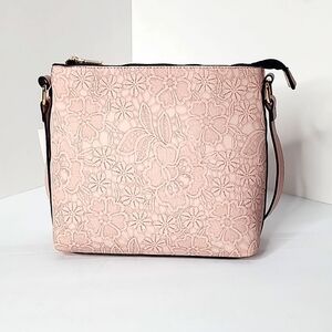 Women's Leather Floral Embossed Design Pink Cross-body Purse